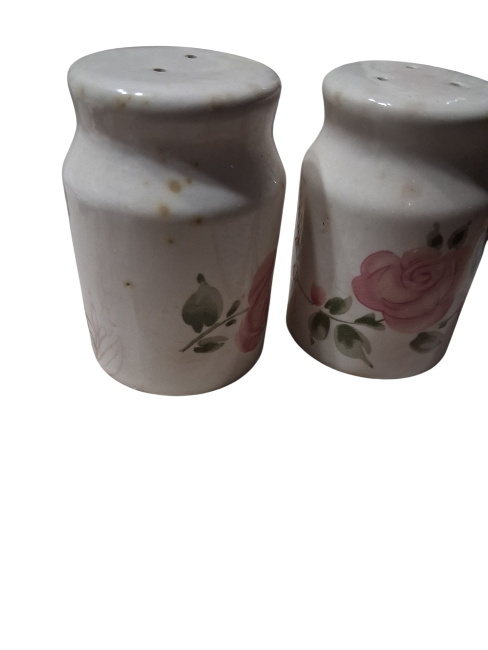 Floral Ceramic Salt and Pepper Shaker Set - White with Pink Rose